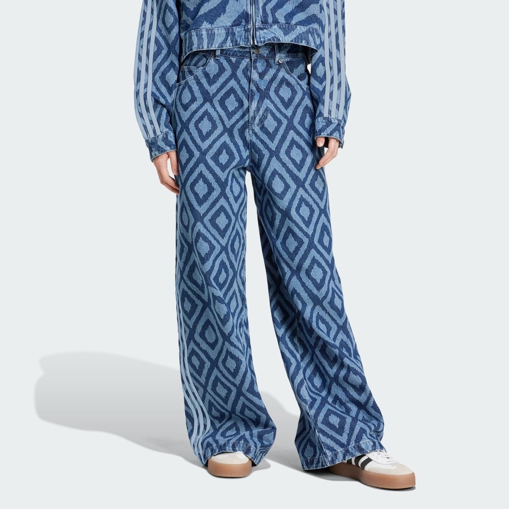 NWT Adidas x Farm Rio Womens Wide Leg Patterned Jeans 23 Loose Sporty Streetwear